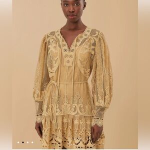 FARM Rio Cream Lace Long Sleeve Dress